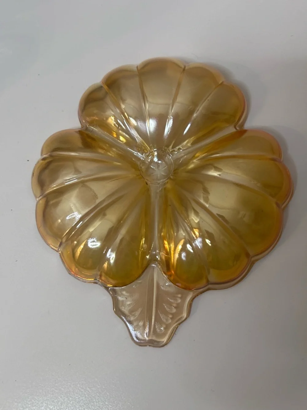 Vintage Marigold Carnival Glass Flower Dish: Iridescent Trinket Candy Dish - Picture 3 of 4